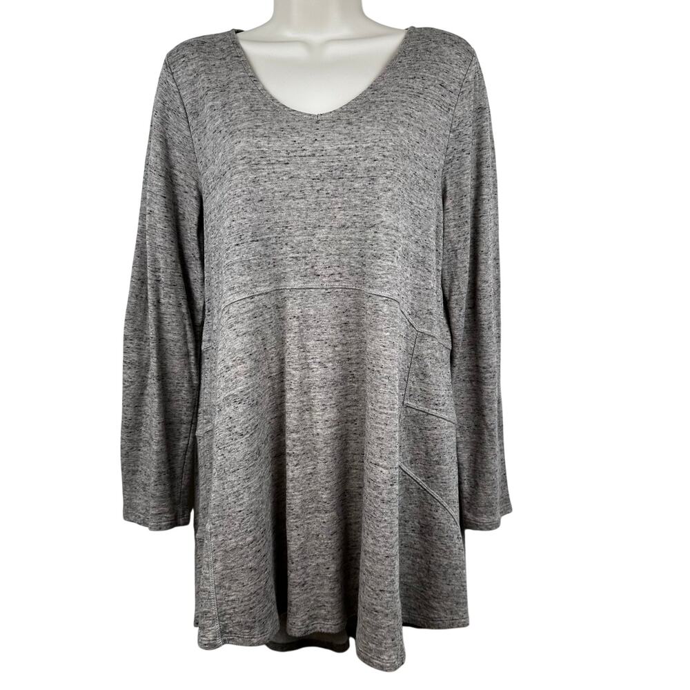 Habitat Tunic Top Knit V-Neck Long Sleeve Tan Gray Small Lagenlook Artsy
